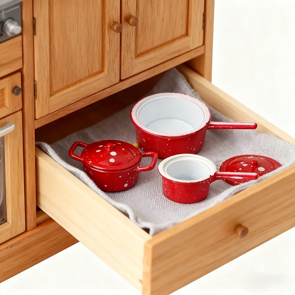 8-Piece Alloy Pot and Lid Set 1:12 Scale Miniature Kitchenware Playhouse Accessories for Dollhouse DIY, Pretend Play & Photography, Christmas New Year Gift Idea, Miniature Cooking Set