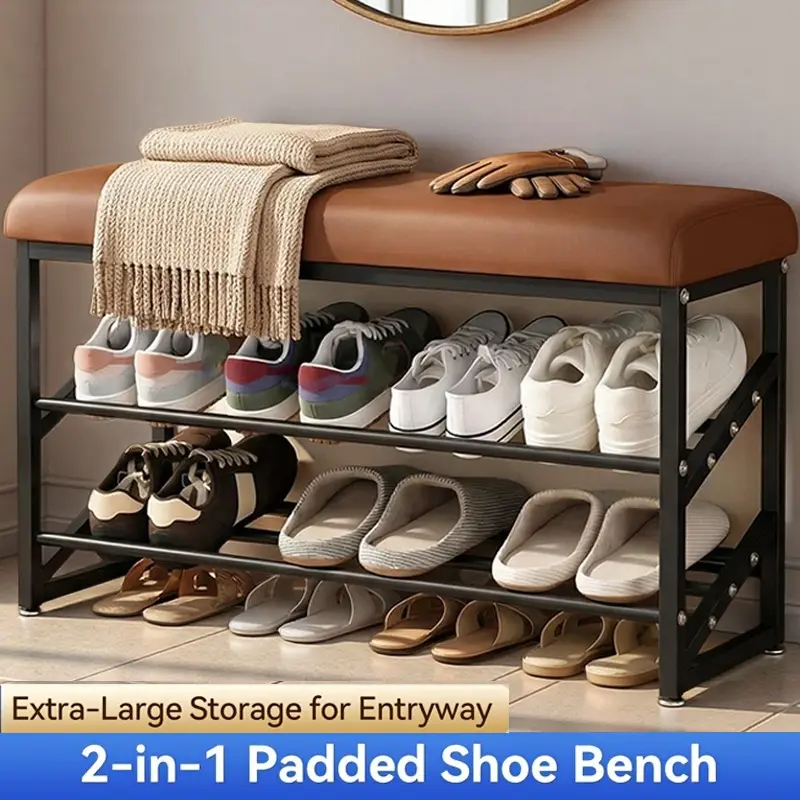 Shoe Bench with Store and Cushion Seat for Entryway, Easy To Assembly, Extra Large 39 / 23 inch Shoe Rack Organizer Space Saving Cabinet for Hallway, Living Room, Bedroom
