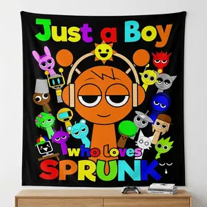 Incredibox Sprunki Mod Blanket — Cartoon Character Collage Design, Viral Gaming Throw Blanket, Soft Cozy Flannel Blanket for Bed Couch Dorm Room Gamer Gift mellow blanket