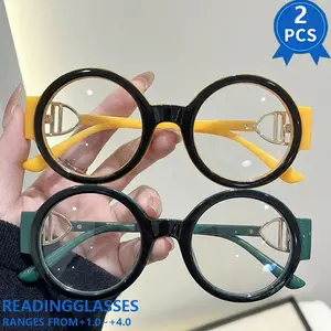 2PCS New Western style round oversized double-triangle modern glasses, youthful look for women, clear reading glasses, 1.0 to 4.0 diopters, suitable for daily computer use, perfect gift, Reading Eyeglasses, Trending Eyeglasses