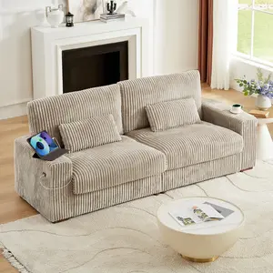 【2 USB Ports】ONBRILL 92" Modular Sectional Sofa,3 Seater Sofa w/ 2 USB,Modern Deep Seat Cloud Plush Corduroy Upholstered Loveseat Couches for Living Room, Apartment and Office