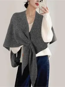 Women’s Solid Color Shawl, Knit Triangle Scarf, Casual Soft Scarf, Cozy Striped Wrap, Soft Neck Warmer Blanket, Shoulder Top Sweater