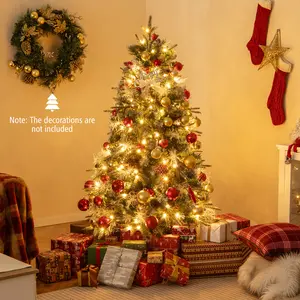 COSTWAY - 5 Feet Pre-Lit Artificial Christmas Tree with 8 Modes LED Lights with Berries