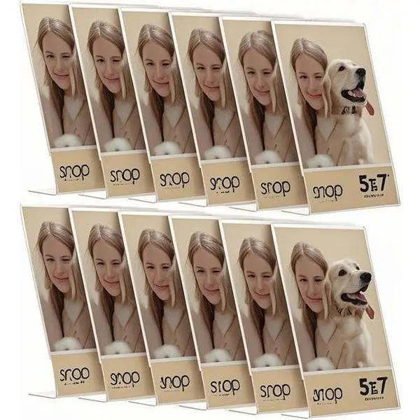 12 Pack 5x7 Clear Acrylic Photo Frames, Self Standing Display Stands, Reusable Picture Frames for Wall or Tabletop, Lightweight Shatterproof Frame Set, Versatile Home Office Decor Artwork