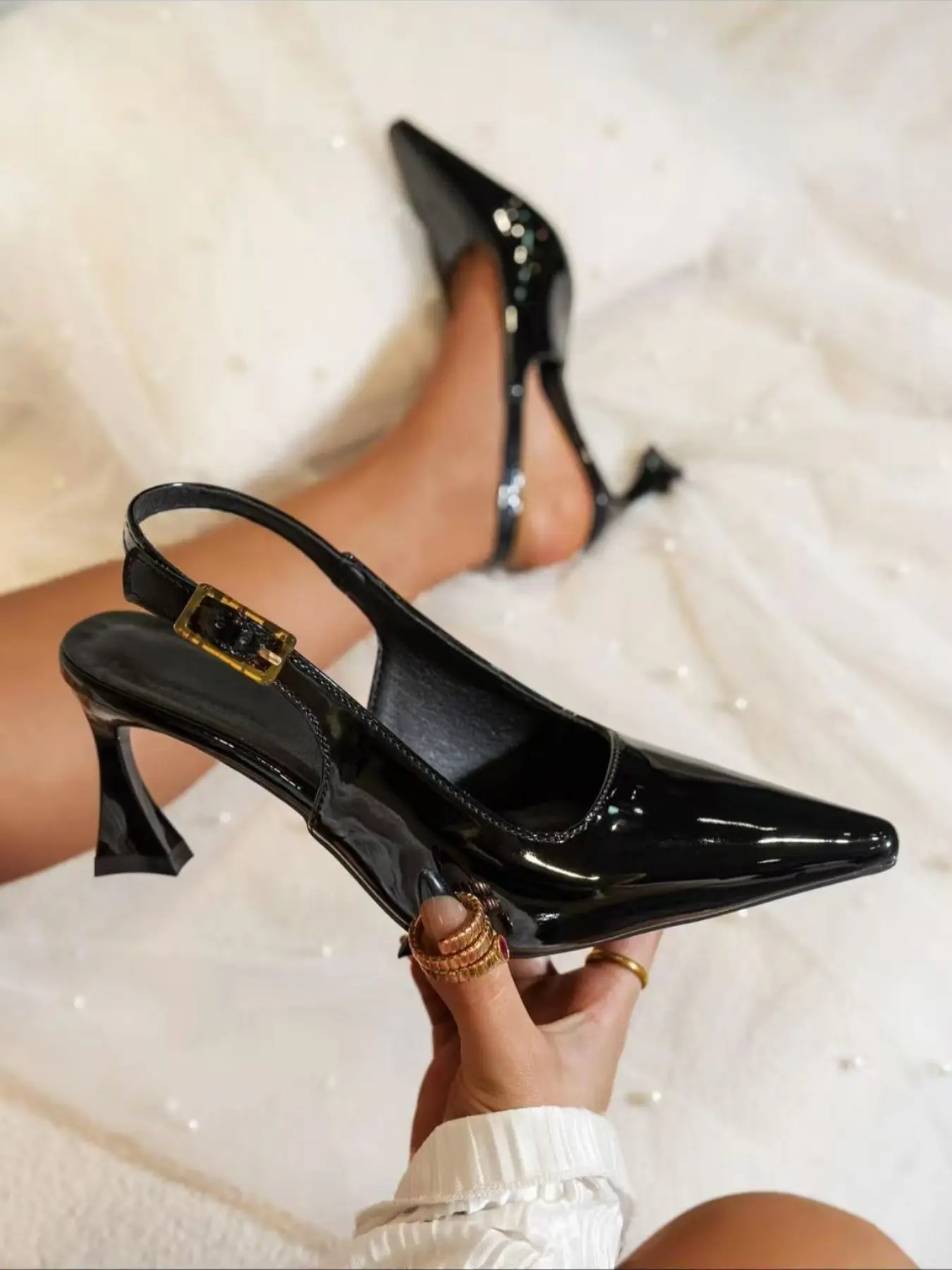 Women's Pointed Toe Stiletto Heels, PU Leather Upper, Rubber Sole, Medium Width, Plain Pattern, Elegant Shoes for Special Occasions & Daily Wear, Elegant Evening Footwear, Elegant Party Shoes