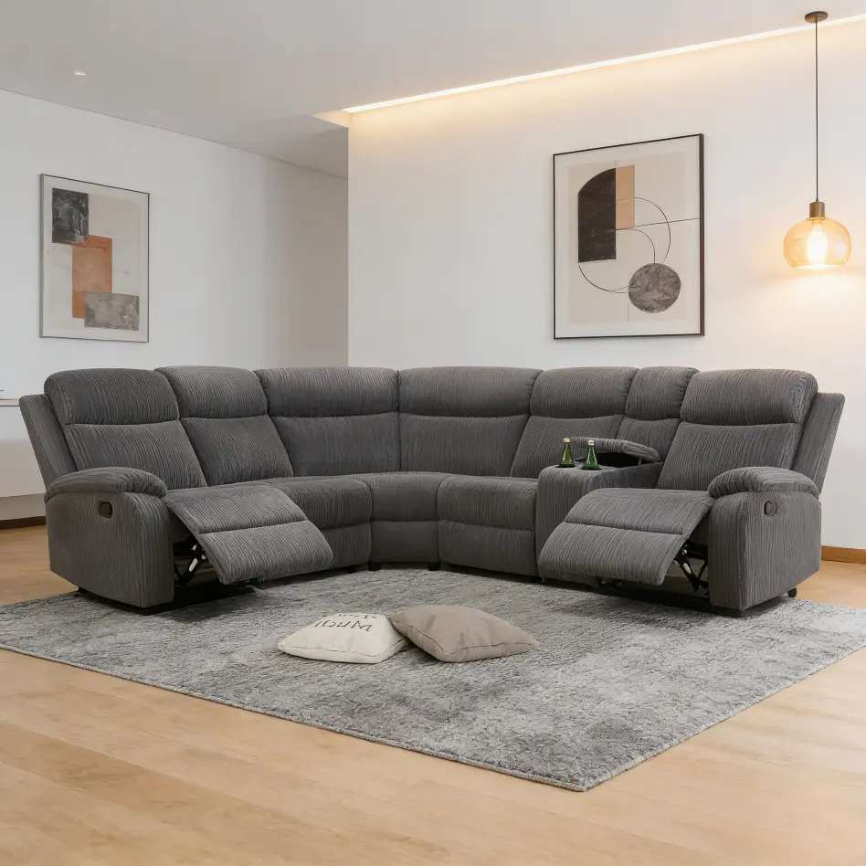 Dark Grey Stripe Fabric 3-Piece Intelligent Reclining Modern Minimalist Couch Set, Indoor Living Room Furniture with Adjustable Recline, Comfortable Cushions, Sturdy Frame
