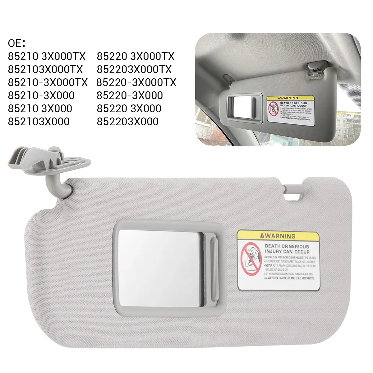 Gray Left Driver Side Sun Visor with Makeup Mirror Fits Hyundai Elantra 2011-2016 OEM 852103X000TX