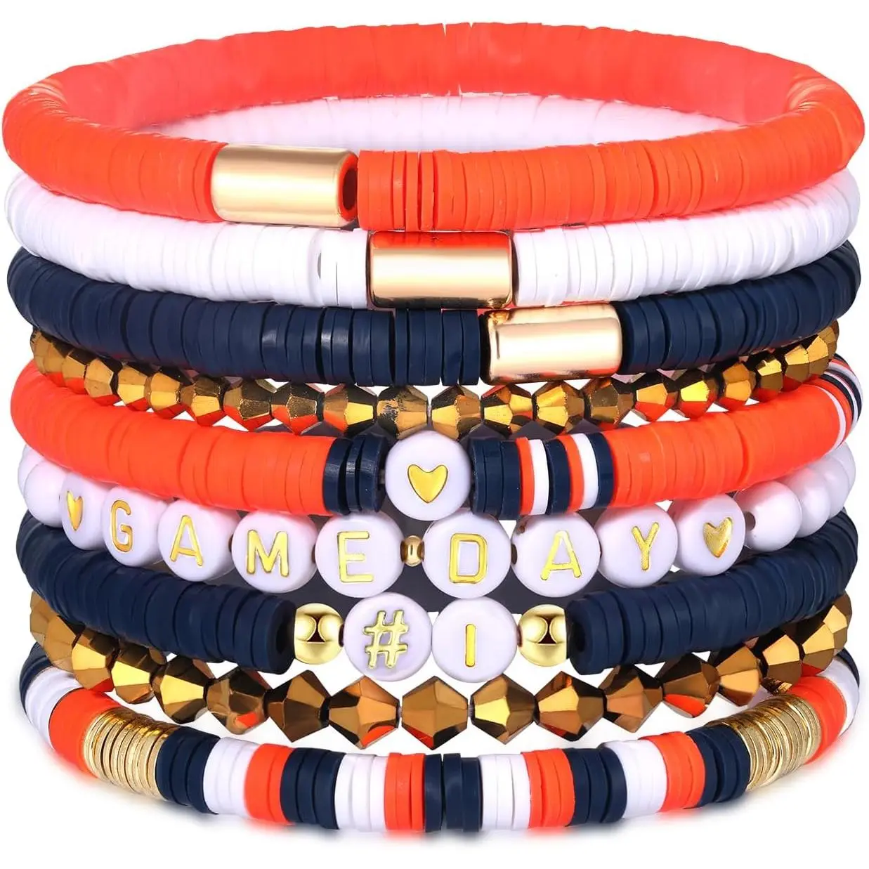 9 Pack  Day Bracelets for Women Stackable Heishi Beaded Stretch Bracelet Football  Fan Bracelet   Team  Accessories Gifts