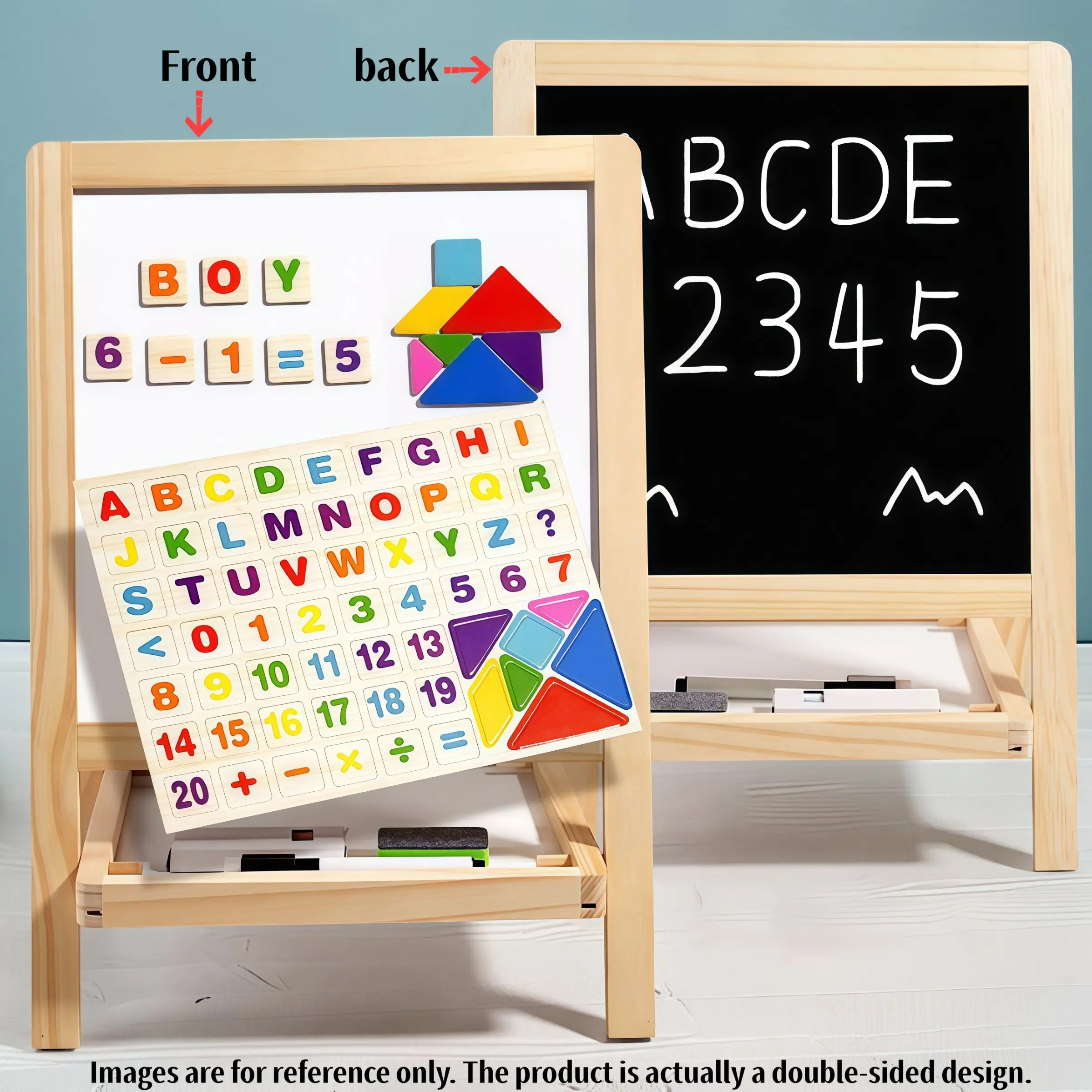 Foldable Double-Sided Magnetic Whiteboard and Blackboard Set, Includes Markers, Eraser, Colorful Chalk, and 26 Magnetic Letters, Perfect for Kids Learning and Family Interaction, Writing Board