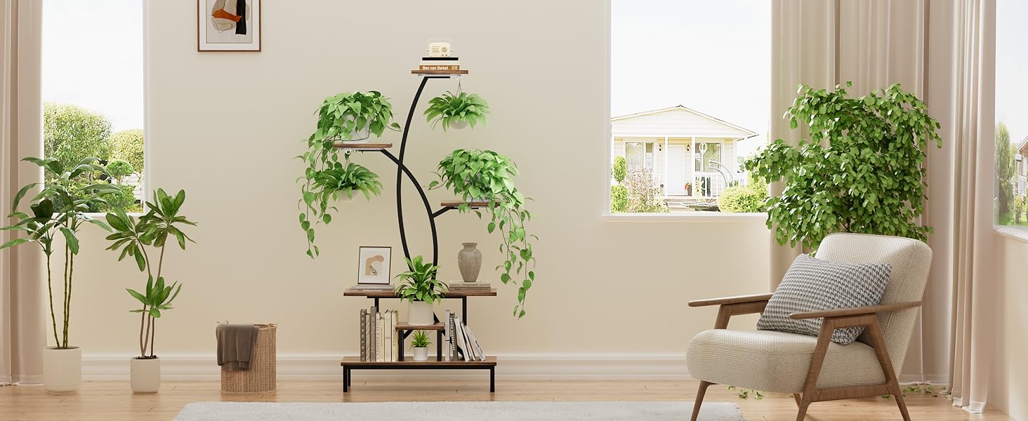 Plant Stand Indoor with Grow Lights - 63" Tall Plant Shelf, 7 Tiered Corner Plant Stands for Indoor Plants Multiple, X-Shaped Metal Large Flower Holder Decorative Display Rack for Living Room, Home