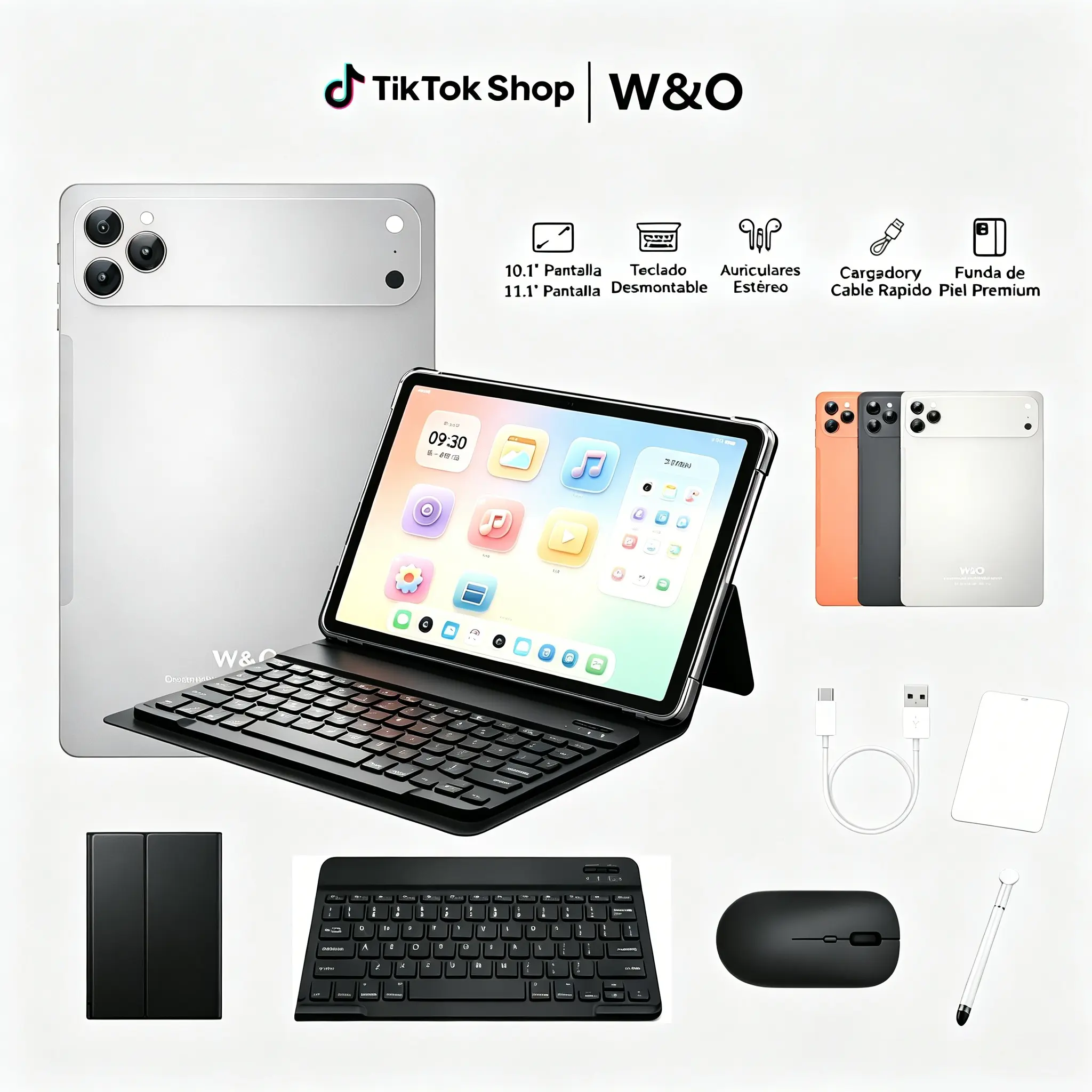 W&O X26 Max 11.1" Android 15 Tablet | 12GB RAM + 256GB ROM Octa-Core | 20MP Rear + 8MP Front Camera | Dual-Band WiFi USB-C | 9-in-1 Work & Back-to-School Bundle with Keyboard, Mouse, Case & More