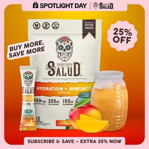 Salud 2-in-1 [Hydration + Immunity - Mango] Electrolytes Powder, Agua Fresca Drink Mix, Elderberry, Dairy & Soy Free, Non-GMO, Gluten Free, Vegan, Low Calorie, 1g Sugar (15 Servings)