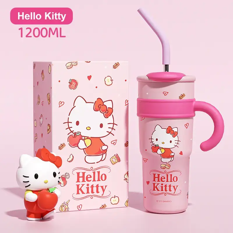 Sanrio Hello Kitty 1200ml/40 oz Stainless Steel Thermal Water Bottle Vacuum Insulated Tumbler with Handle and Straw for Outdoors