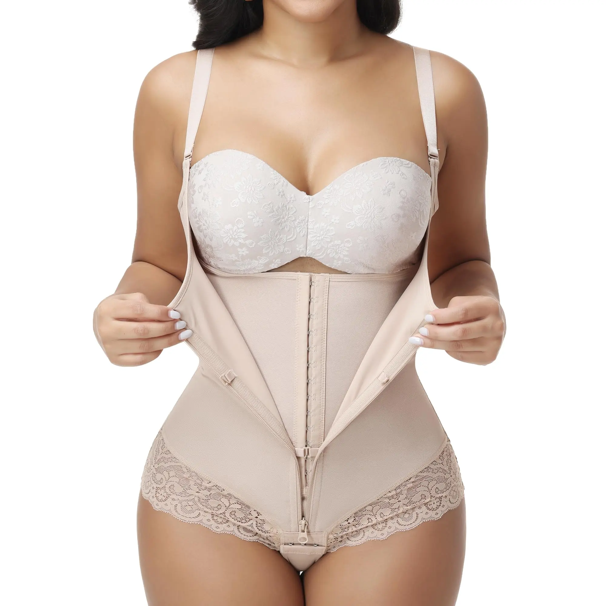 SHAPSHE Women's Colombian High Compression V-Neck Shapewear Bodysuit - Adjustable Zip Polyester Knit, Ab Support, Sport Casual Women's Underwear, Activewear, Women's Clothes, Body Suit, Birthday, Wedding, Zip Up, Body Contouring, Faja Body Shaper, Moistur