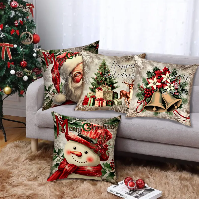 Christmas Theme Digital Print Pillowcase Santa Claus Snowman Holiday Gift Decorative Cushion Cover