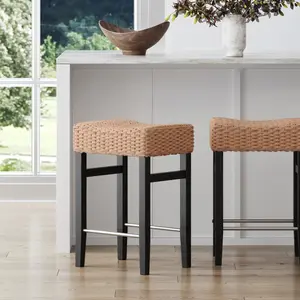 Woven Seagrass Counter Height Bar Stool Black