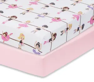 Everyday Kids 2 Pack Fitted Crib Sheet, 100% Soft Breathable Microfiber its Standard Size Crib Mattress 28in x 52in-Ballerina/Pink