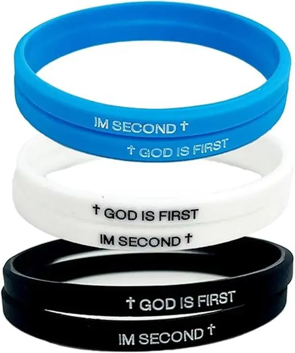 GOD IS FIRST Rubber Silicone Letter Print Bracelet - Christian Faith Statement Bracelet & Bangle, Scripture Verse Inspirational Accessory, Unique Gift for Christians Seeking Daily Encouragement
