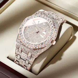 Men's 42mm Round Face Full Iced Out Diamond Bust Down Luxury Waterproof Hip Hop Watch, Stylish Mensfashion Accessory for Men's Watches Enthusiasts, Wristwatch, Quartz Watch