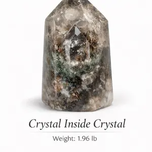 Collector Smoky Quartz Tower with Internal Crystal Growth Phantom Garden Formation 1.96 lb Rare Lodolite Piece for Display Featuring Green Chlorite & Iron Oxide Inclusions
