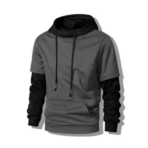 Men's Fashion Hoodie Men's Clothing Fake Two-Piece Hoodie and Sweatshirt Novelty Hooded Sweatshirt Patchwork Hoodie