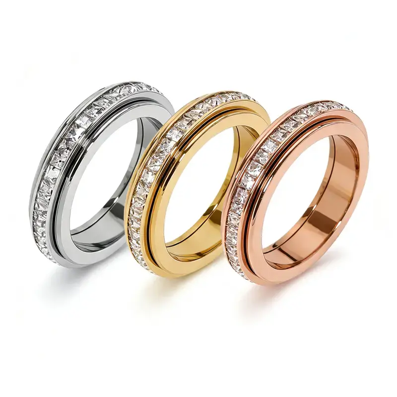 Women's 3pcs Hypoallergenic Titanium Steel Anxiety Spinner Rings - Cubic Zirconia, Comfort Fit (Sizes 5-10), Magnetic Therapy Copper, Random Black Christian Bible Cross, Stress Relief, Valentine Gift, Alternative Rings, Crystal Ring Set #backtoschool