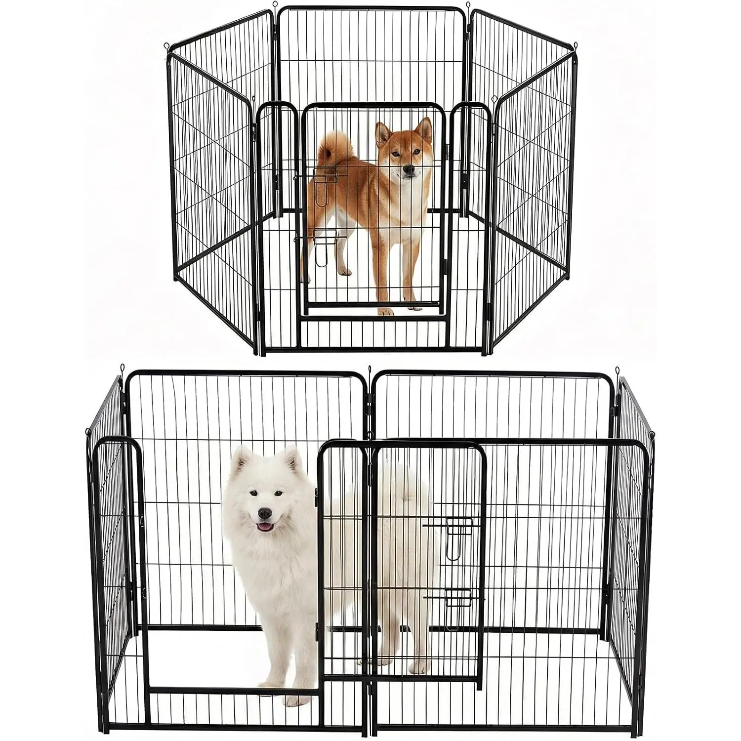 24/32/40 Inch Dog Playpen, 2/4/6/8/12 Panel Heavy Duty Metal Pet Fence, Portable Foldable Puppy Exercise Pen for Indoor, Outdoor, RV, Camping, Yard (6/8 Panels: 1 Door, 12 Panels: 2 Doors, 2/4 Panels: Add-On, No Door)