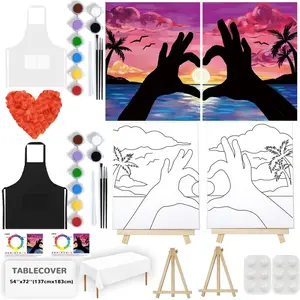 2 Pack Sip and Paint Kit for Adults Couples Pre Drawn 8x10 Canvas for Valentines Day At Home Date Night Party Favor Art Activity Supplies