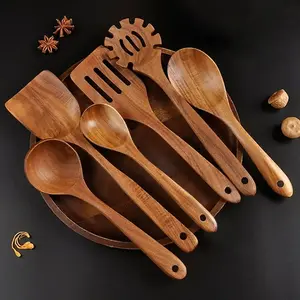 Wooden Cooking Utensils Set, 6-Piece Wooden Kitchen Tools, Wooden Spoon, Durable Wood Cookware for Everyday Use, Ideal for Home Chefs & Bakers