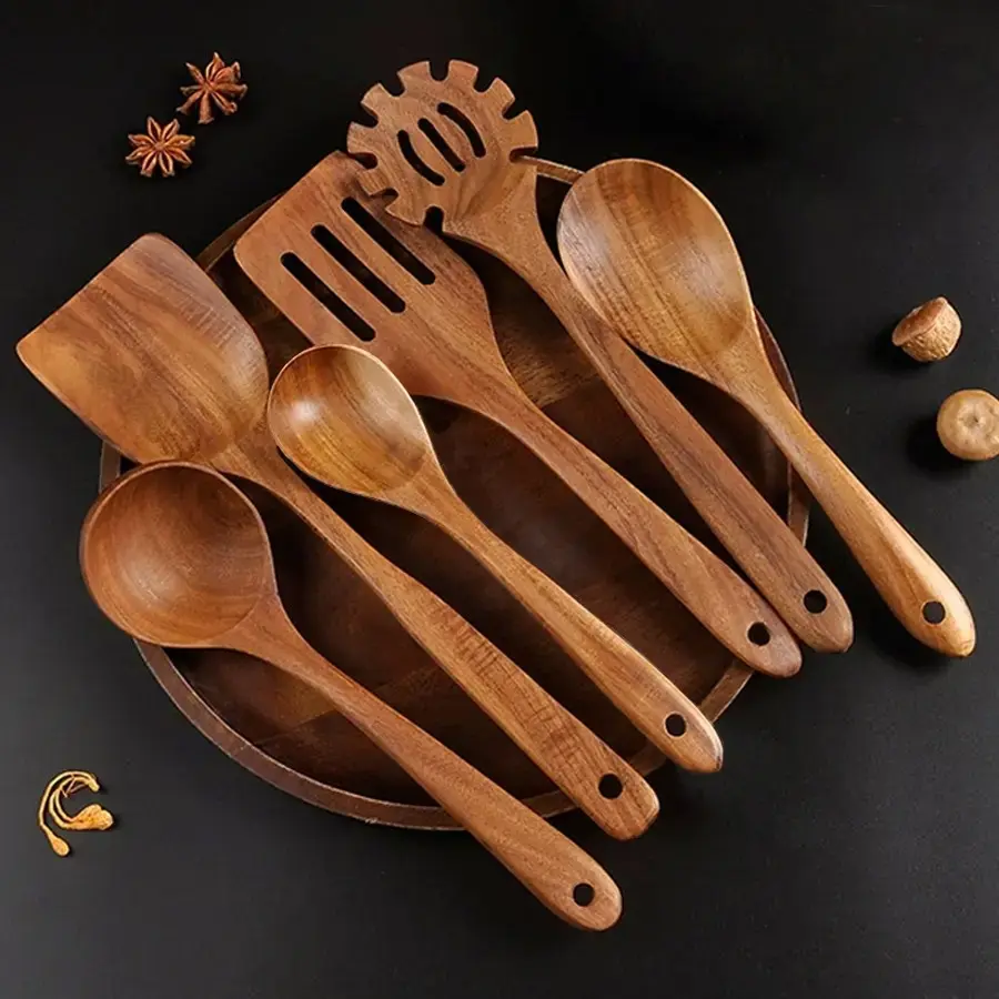 Wooden Cooking Utensils Set, 6-Piece Wooden Kitchen Tools, Wooden Spoon, Durable Wood Cookware for Everyday Use, Ideal for Home Chefs & Bakers, Durable Kitchenware