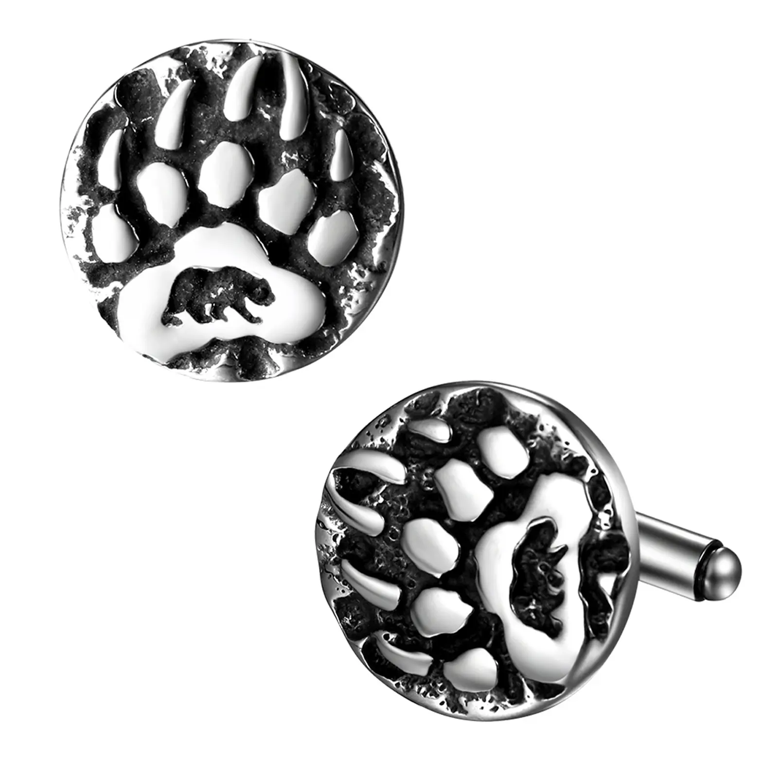 OIDEA Viking Bear Paw Stainless Steel Cufflinks for Men - Biker Gothic Style, Tarnish-Rust Resistant Silver Round, Ideal for Wedding & Business Shirts, Perfect Gift for Boyfriends Dads Sons