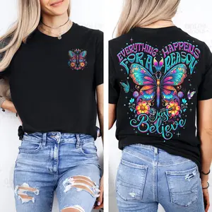 Boho Butterfly Shirt - Everything Happens For A Person Just Believe, Motivational Hippie Shirt, Inspirational Shirt