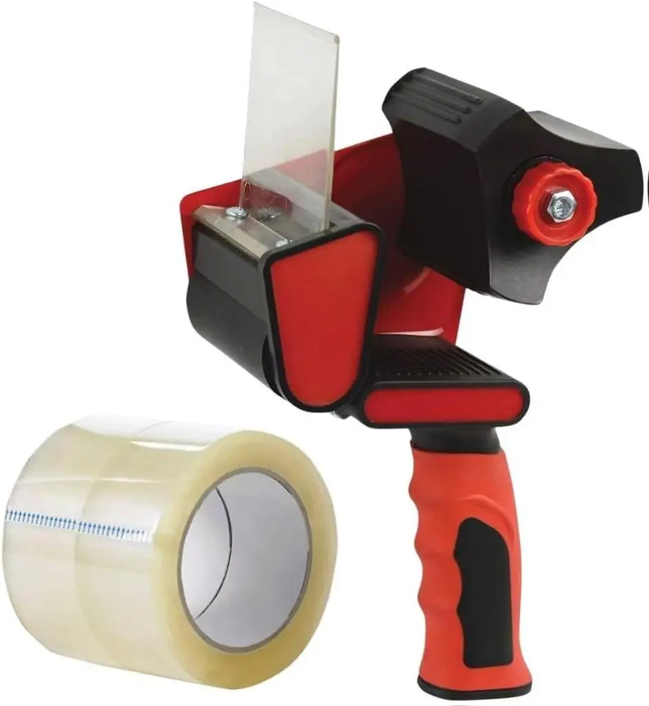 Packing Tape Dispenser Gun for 2" Width Tape 6 Rolls Heavy Duty 3" 1.88" x 60y x 2.7mil Ergonomic Handle Professional Grade Performance Sealing Storing Moving Boxes