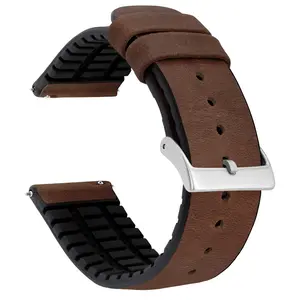 Walnut Brown Leather And Rubber Hybrid 18mm - 24mm Watch Band