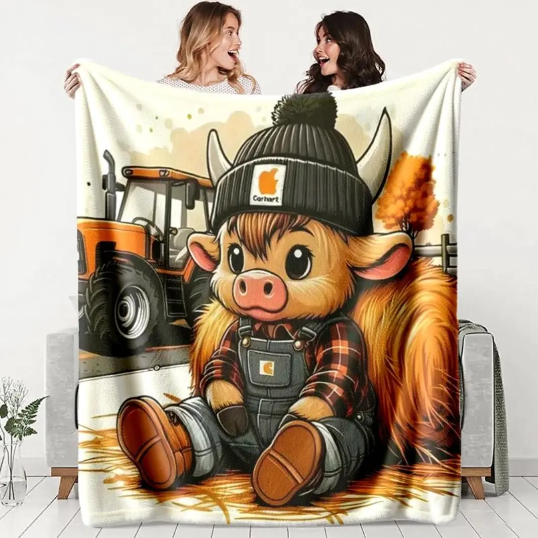 Cool Workwear Cute Cow Flannel Blanket, Comfortable Warm Durable, Ideal for Sofa Office Bed Camping Travel, Perfect Holiday Gift.Thin Blanket Dream Workshop
