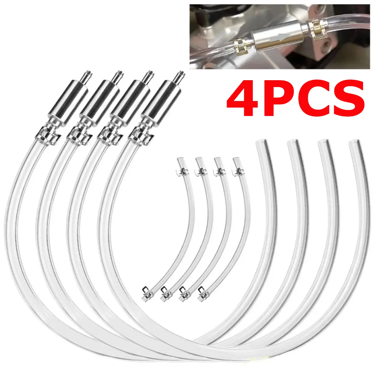 4-Piece Brake Bleeder Hose Kit - Car Maintenance & Brake Repair Tool with 1-Way Check Valve, Durable Rubber Hose, Simple Plug-In, Rubber&Alum Construction for Hydraulic Clutch Bleeding, Cars Accessories Car Tools