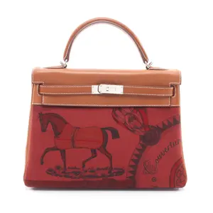 Pre-owned HERMÈS Calfskin Shoulder Bags Hermes Kelly32 Toile H Vache Naturelle