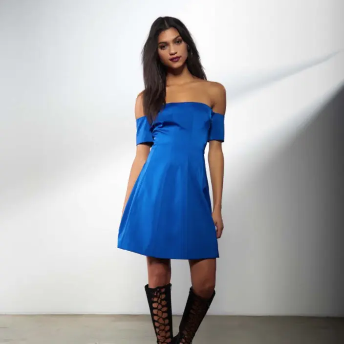 Off Shoulder Seamed Dress in Blue by Kendall + Kylie