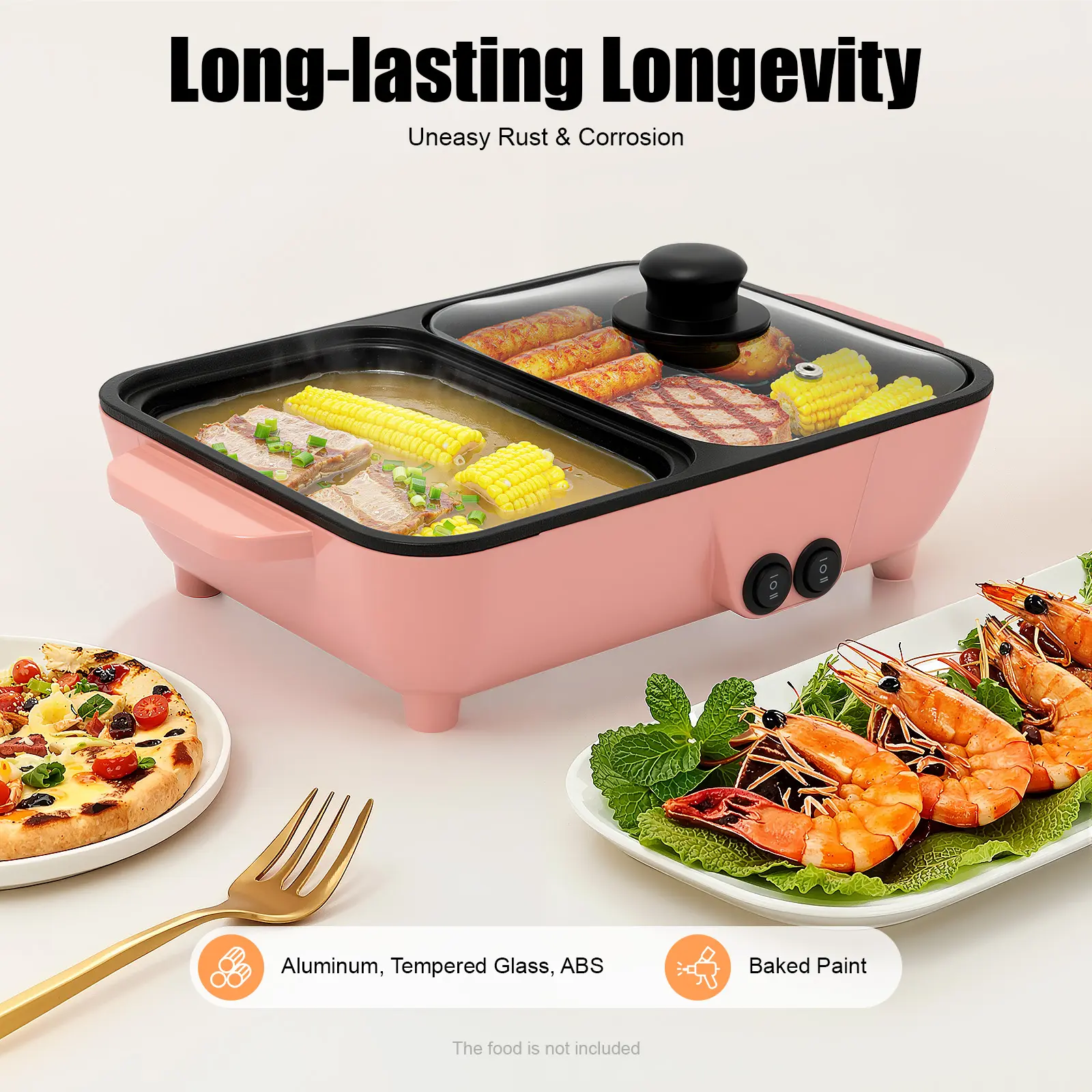Modern 2-in-1 Multifunction Hotpot & Grill Cooker, 1200W Dual Temperature Control, Non-Stick Coating, Lidded Pot, 1-4 People Indoor BBQ Shabu Fondue Kitchen Appliance Household Appliance