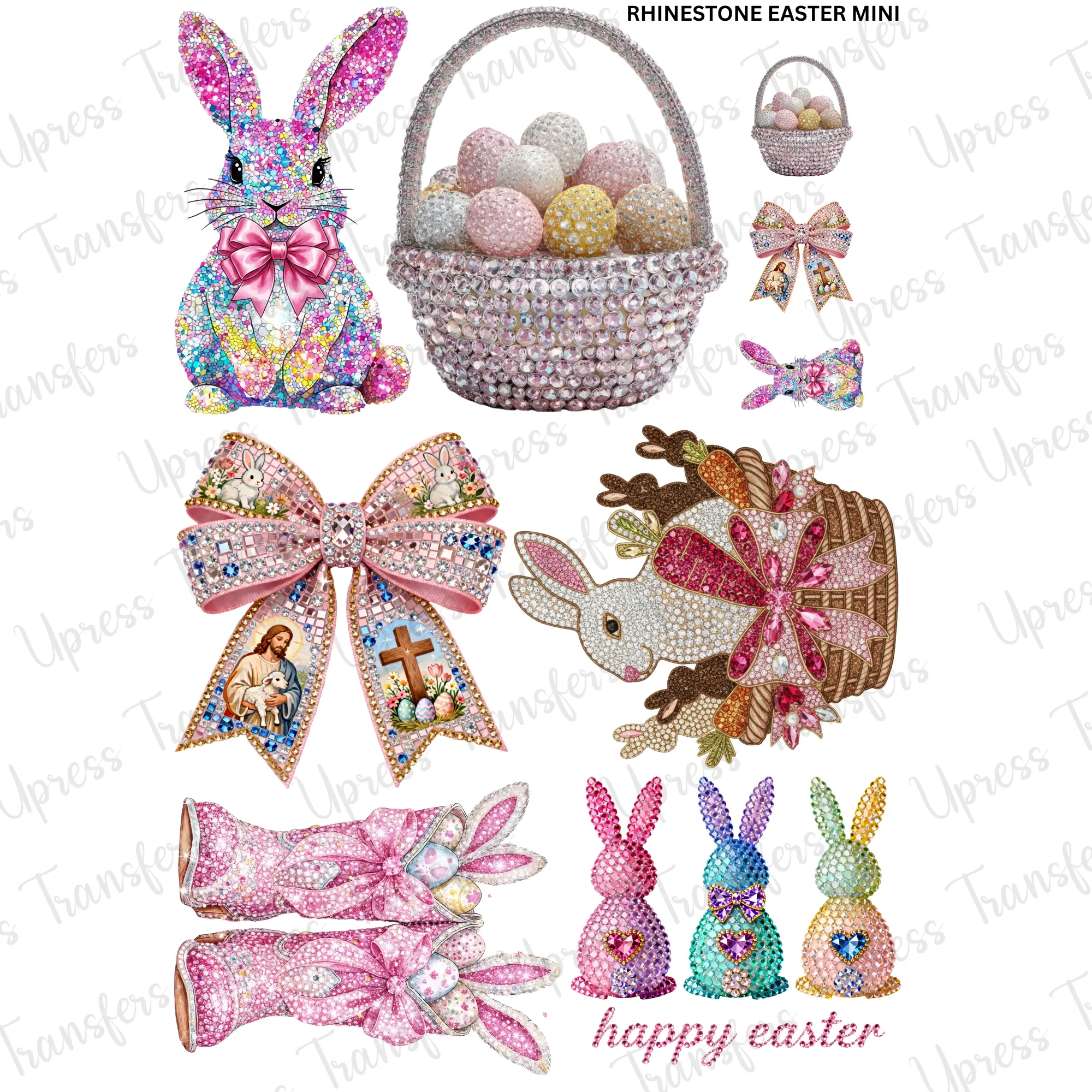 Rhinestone Easter Mini DTF Transfer Gang Sheet 24.5" x 36" Direct To Film for DIY Enthusiasts Vibrant Custom Options Cozy Handmade Aesthetic