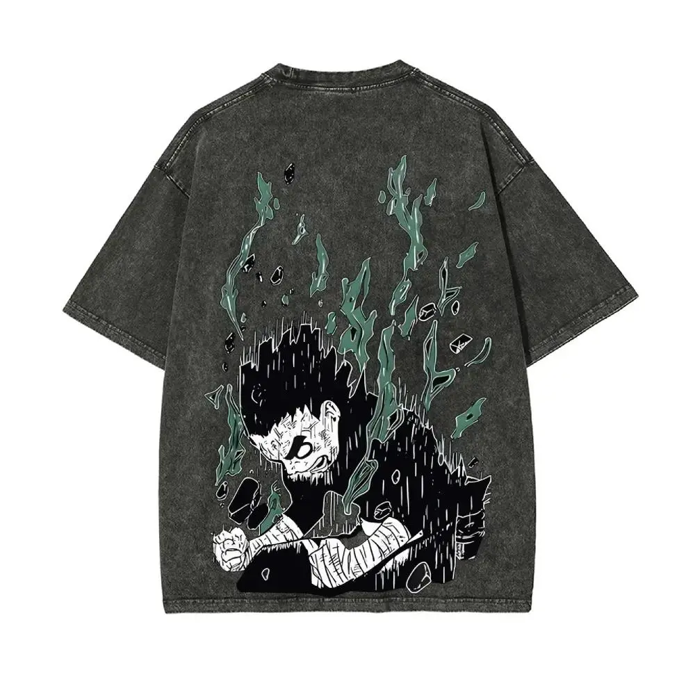 Rock Lee Anime Graphic T-Shirt, Vintage Washed Oversized Streetwear in Soft Comfortable Cotton, Unisex Printed Casual Everyday Apparel