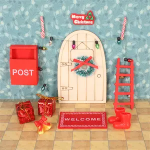 15pcs/set Xmas Dollhouse Decoration Miniature Christmas Scene Tree Elf House Gate Wreath Mailbox Gift Model Handmade Festive Touch