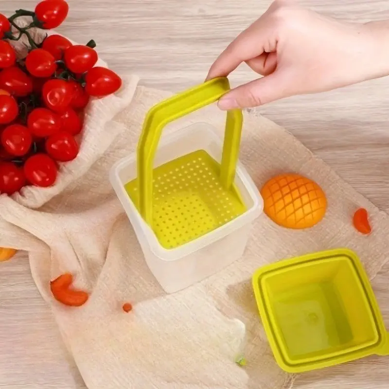 Multi-Purpose Durable Plastic Produce Saver Container with Flip Lid, Strainer & Pickle Clip, Ideal for Fresh Fruit & Vegetable Storage