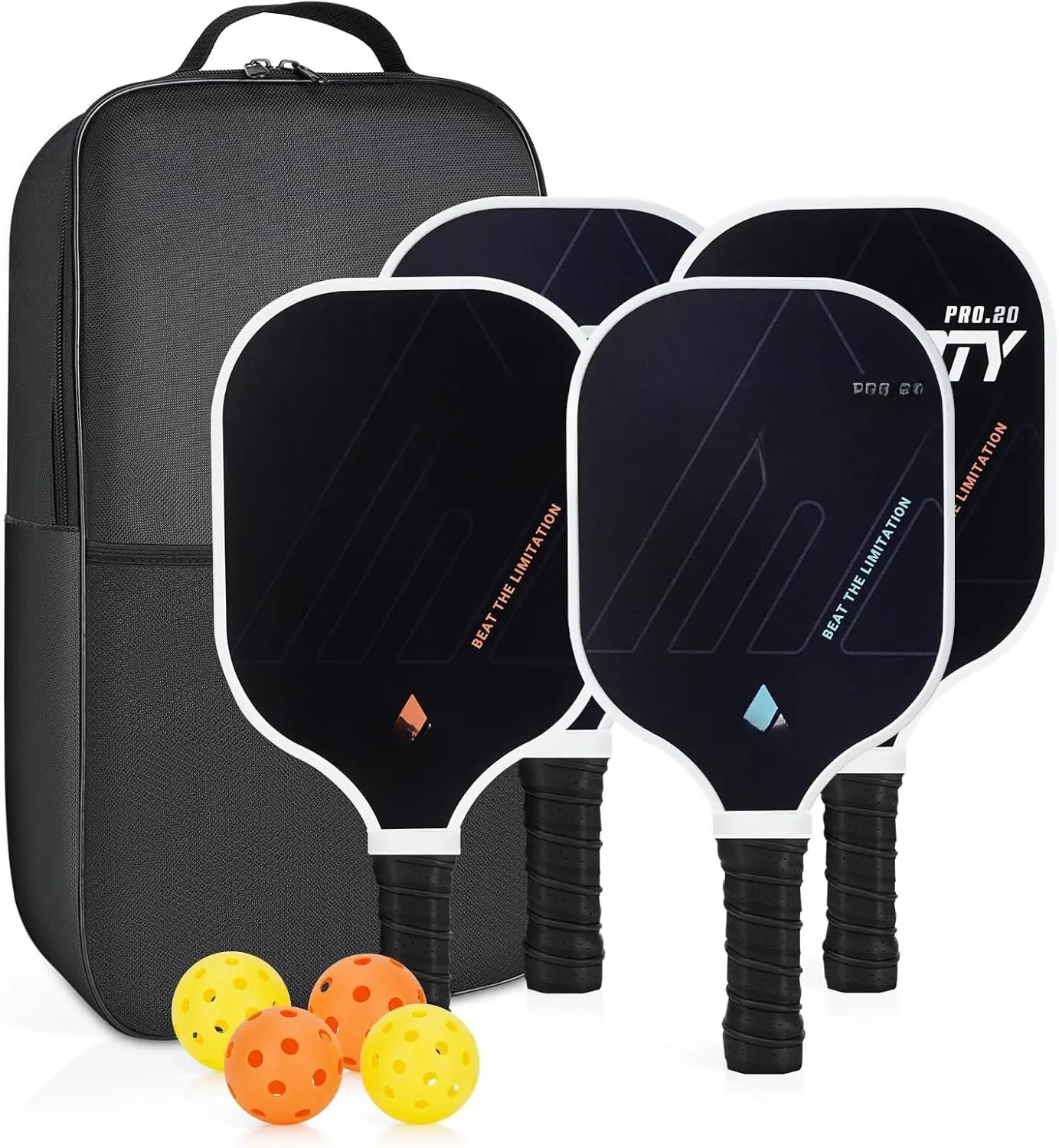 Pickleball Paddles 4 Pack - USAPA Light Graphite  Rackets Fiber  & Polymer Honeycomb Core Pickleball Set with 6 Outdoor Indoor Balls Including Portable Carry Bag