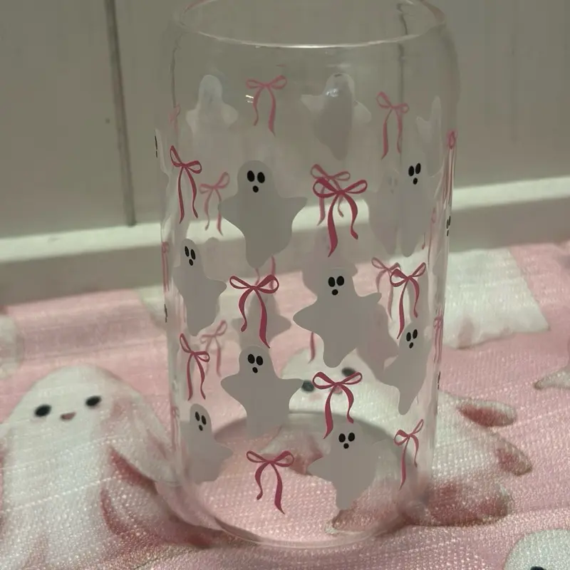 Ghost Bows Cup with Cute Ghost Design and Pink Bows Product Name