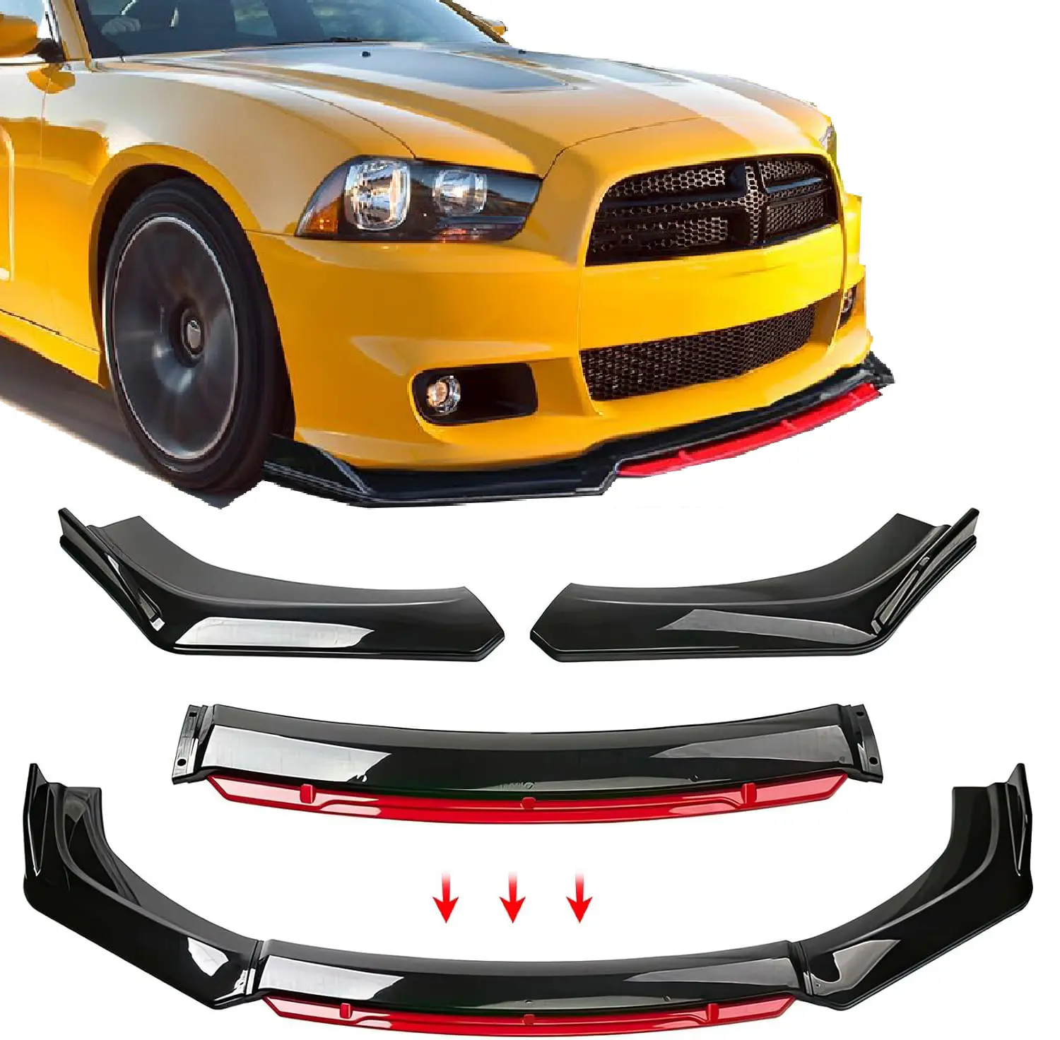 Universal Glossy Black Front Bumper Lip Body Kit, 4PCS Chin Spoiler Splitter Diffuser Protector Fit For Honda/Audi/Nissan/Toyota/Charger SRT
