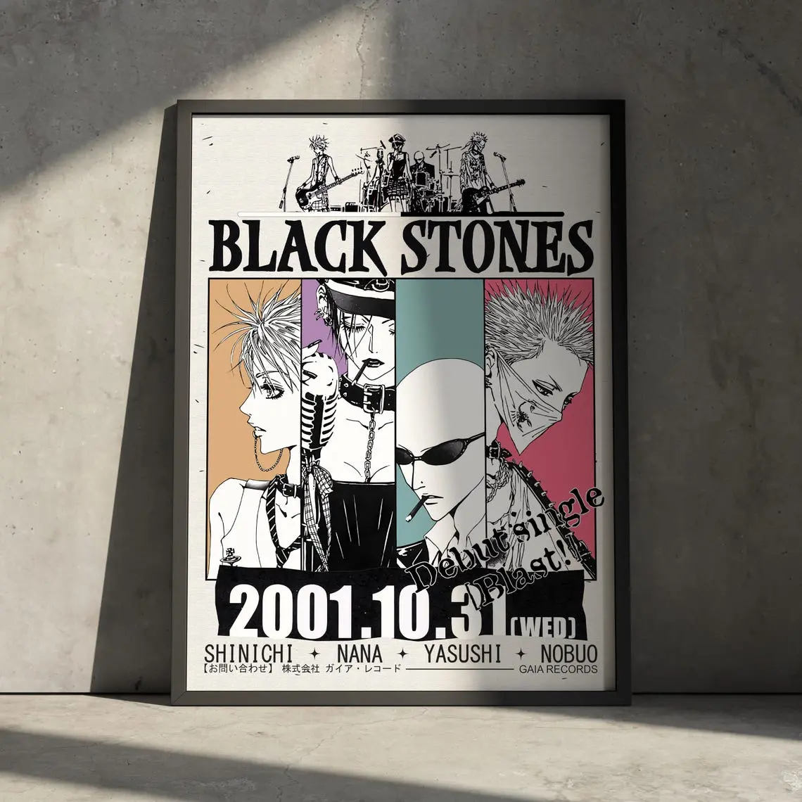 NANA Anime Artwork Poster Print, Japanese Band Black Stones Manga Wall Decor, Gift for Anime Fan, Vintage Goth Punk Minimalist Aesthetic