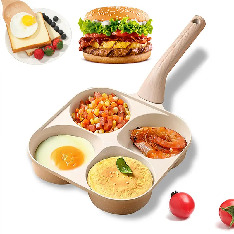 4-Hole Non-Stick Egg Frying Pan - Pancake Pan, Granite Surface, Easy-Clean Nonstick Cookware with Handle, Gas Stove Safe & Induction Ready Kitchen Gadget for Home Chefs, Omelette Pan