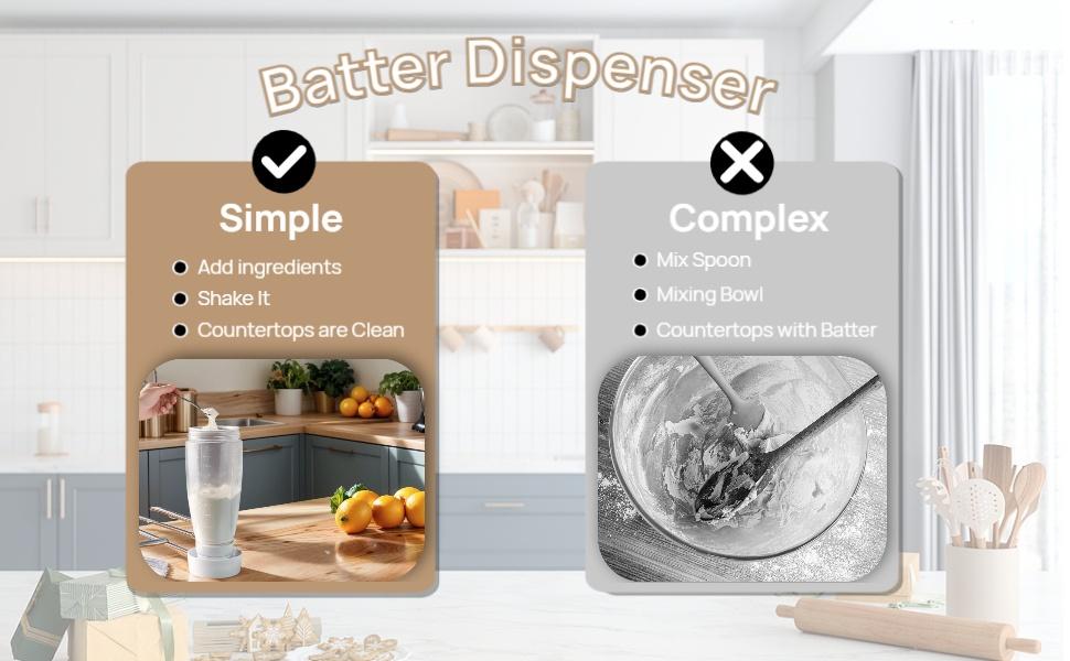 Handheld Batter Dispenser, Batter Mixing Bottle with Scale, Pancake Batter Dispenser, Kitchen Gadgets for Home Use, Utensils,Pancake Batter Dispenser with Blender Balls, Kitchen Batter Squeezer Bottle Suitable for Cupcakes, Pancakes, Muffins Smooth