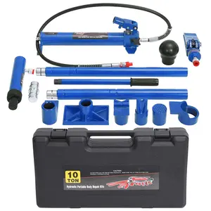 Garvee Heavy Duty Porta Power Hydraulic Jack Kit – 10/20 Ton Capacity Ram, Secure Transport Case, Long Handle, 15PC Accessories – Industrial Frame Repair & Lifting Tool for Garage, Construction, Vehicle Maintenance